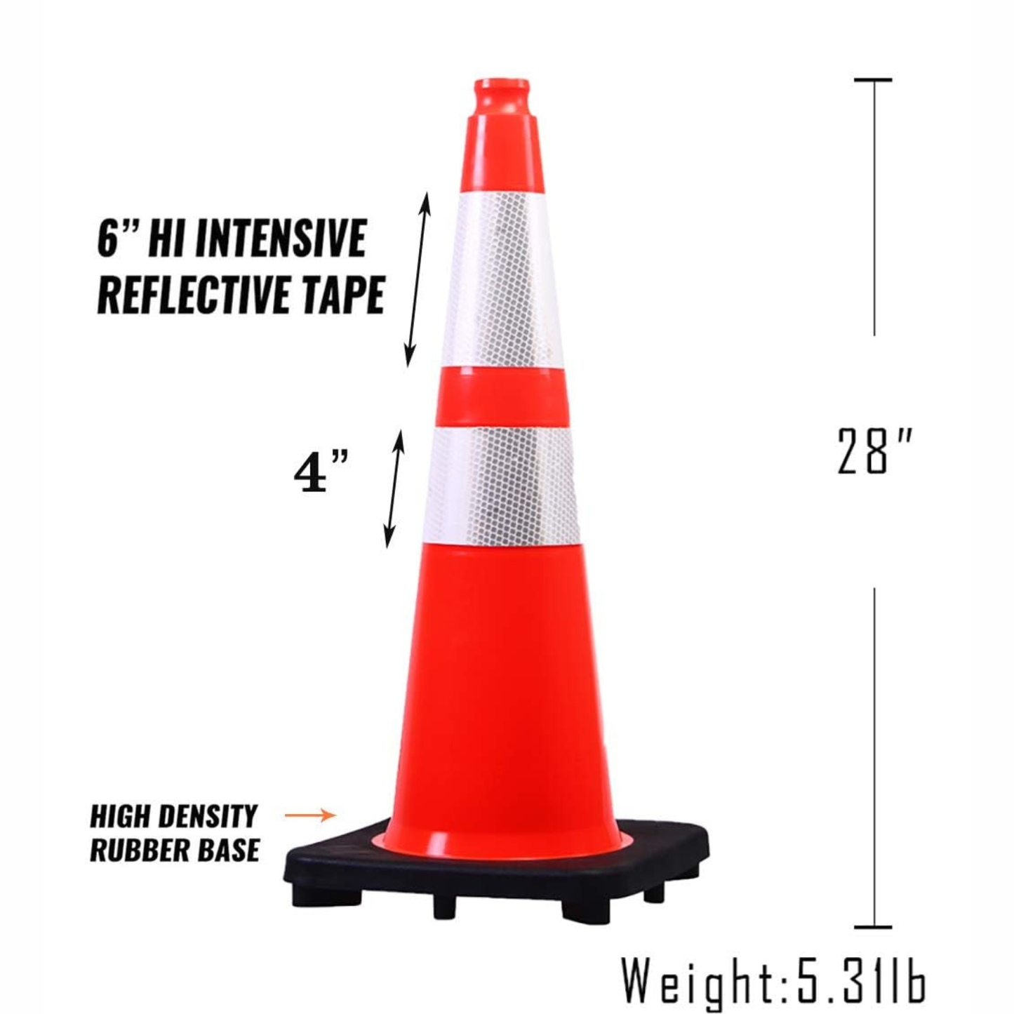 28" Orange Traffic Safety Cone with 3 and 4" Reflective Collars