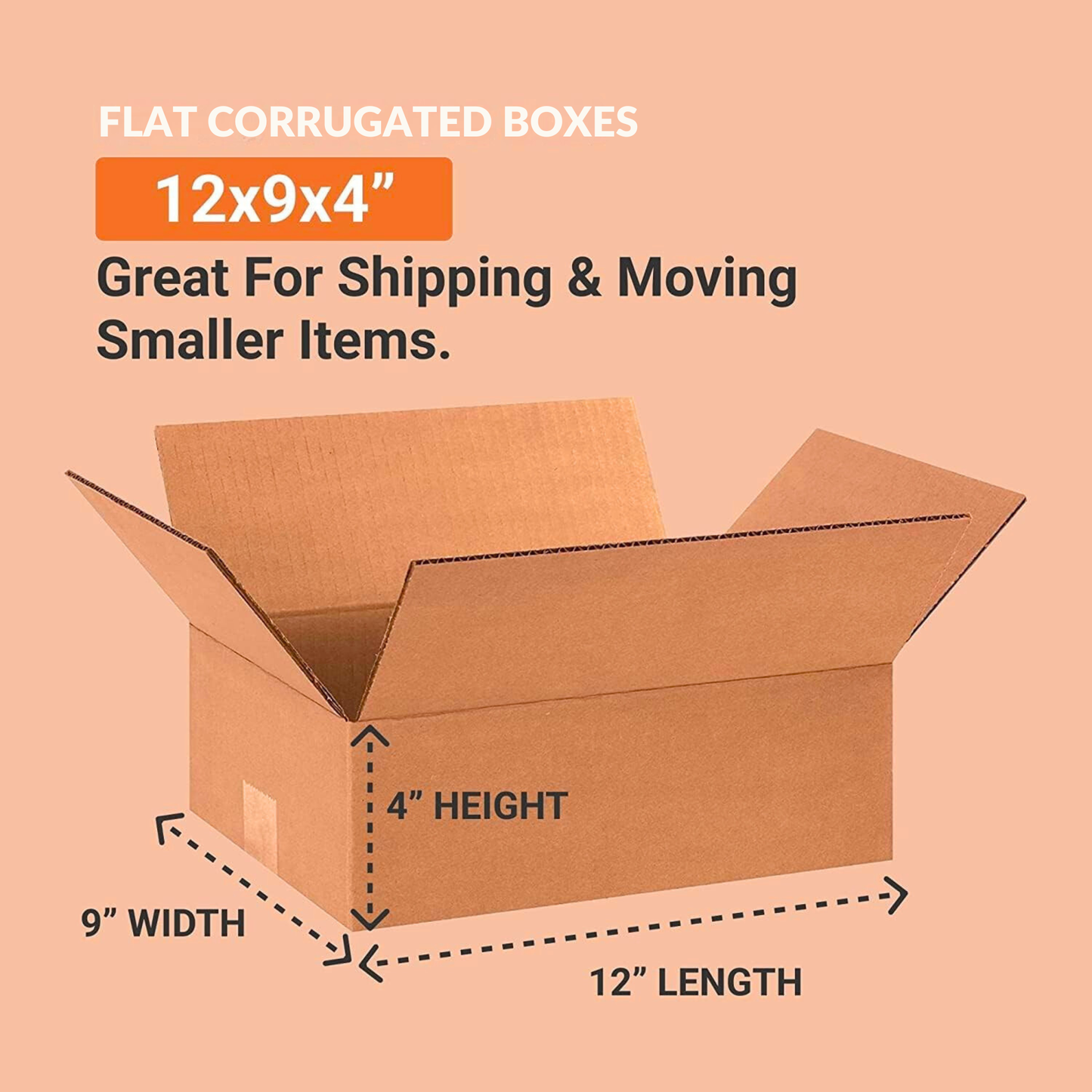 Flat Corrugated Shipping Boxes 12"L x 9"W x 4"H (25 Pack)