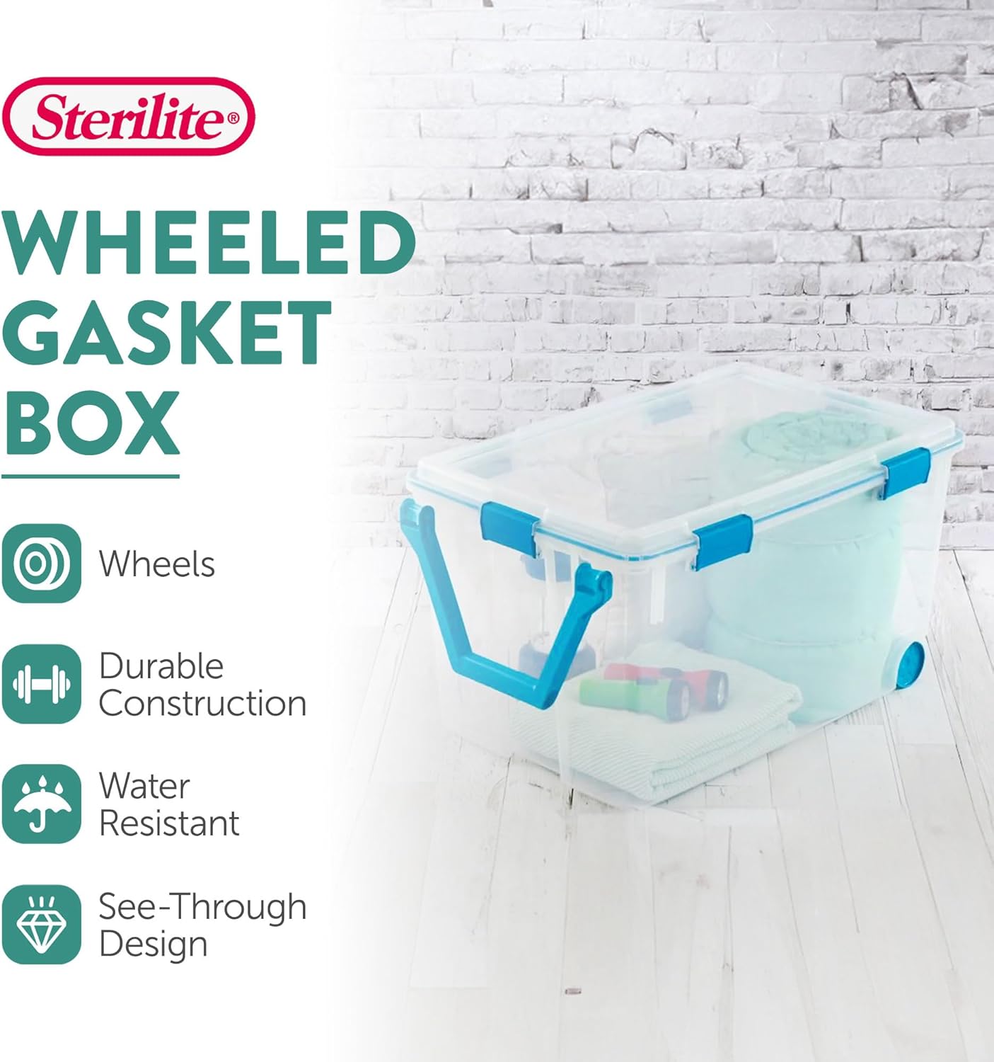 120 Qt Wheeled Storage Tote W/ Lid, 30 gal, Clear, Polypropylene