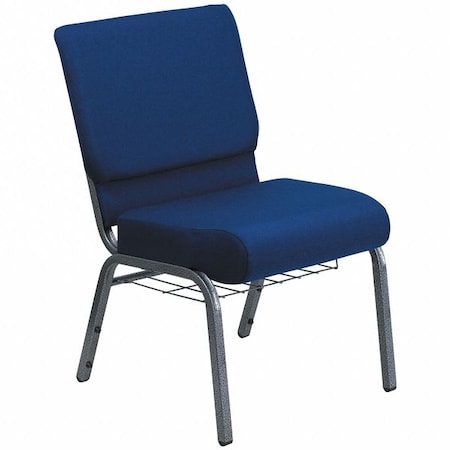 Flash Furniture HERCULES Series 21''W Church Chair in Navy Blue Fabric with Cup Book Rack - Silver Vein Frame
