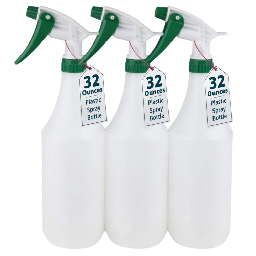 (3 Pack) Plastic Spray Bottle 32 Oz, HDPE Material