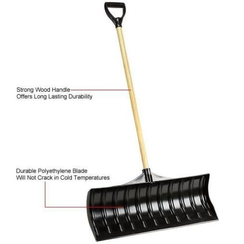 Snow Shovel W/ 30 in W Poly Blade, 42 in L Wood Handle - D Grip Handle