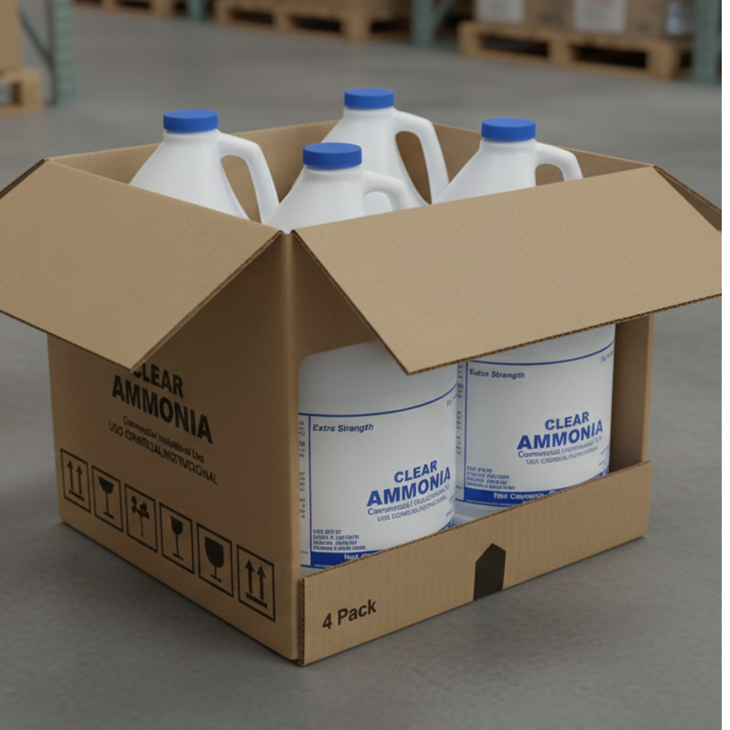 (4 Gallons) Clear Ammonia Cleaner Liquid, Multi-Surface Cleaning Solution | Removes Grease, Hard Water Stains and Odors - Multipurpose Kitchen Bathroom and Commercial Use - 1 Gallon, 4 Pack