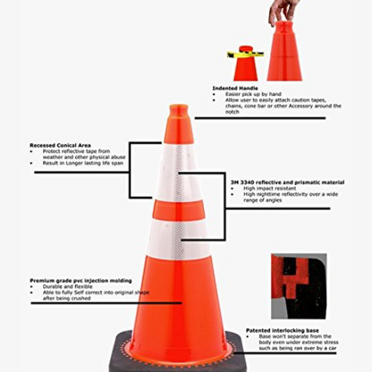 28" Orange Traffic Safety Cone with 3 and 4" Reflective Collars