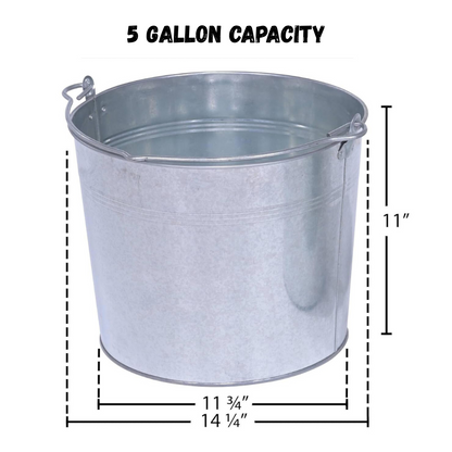 Galvanized Steel Bucket, 5 Gallon, Round Tapered