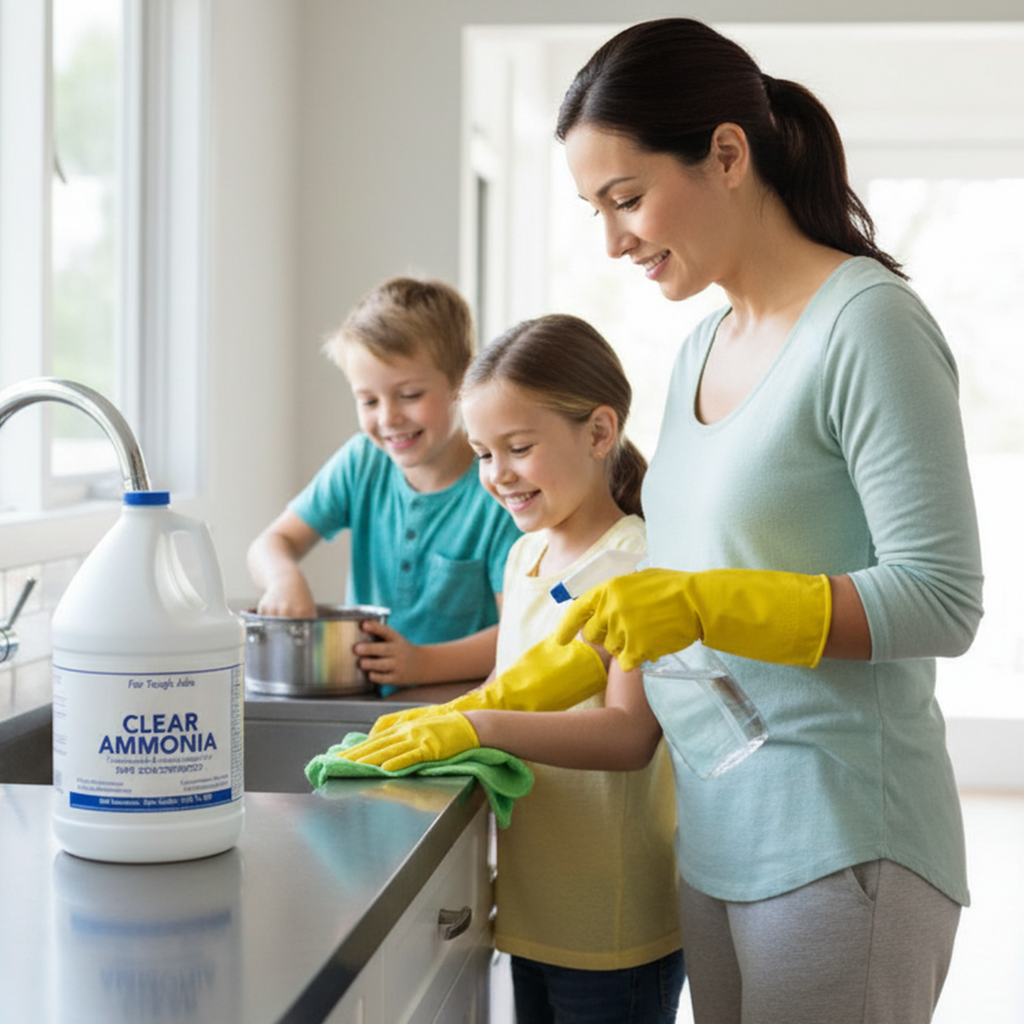 (4 Gallons) Clear Ammonia Cleaner Liquid, Multi-Surface Cleaning Solution | Removes Grease, Hard Water Stains and Odors - Multipurpose Kitchen Bathroom and Commercial Use - 1 Gallon, 4 Pack