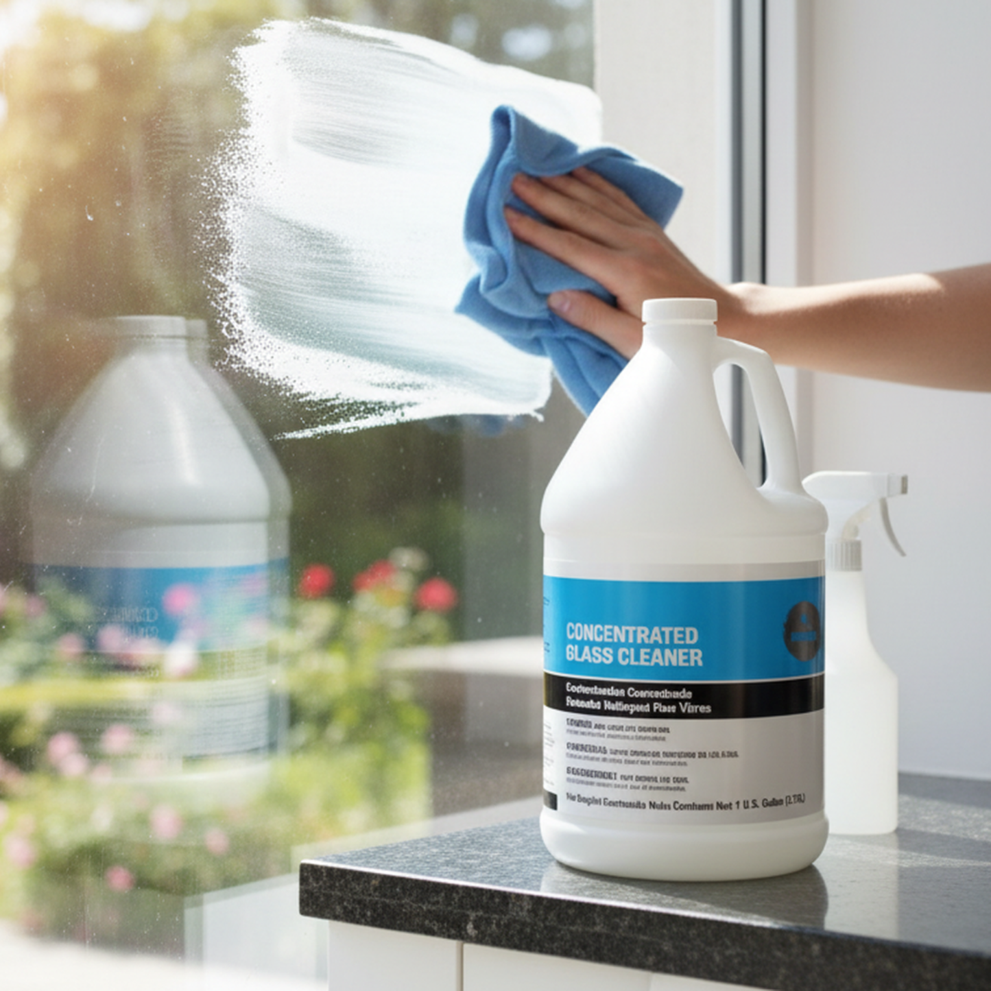Liquid Glass Cleaner, 1 qt., Blue, Unscented, Trigger Spray Bottle