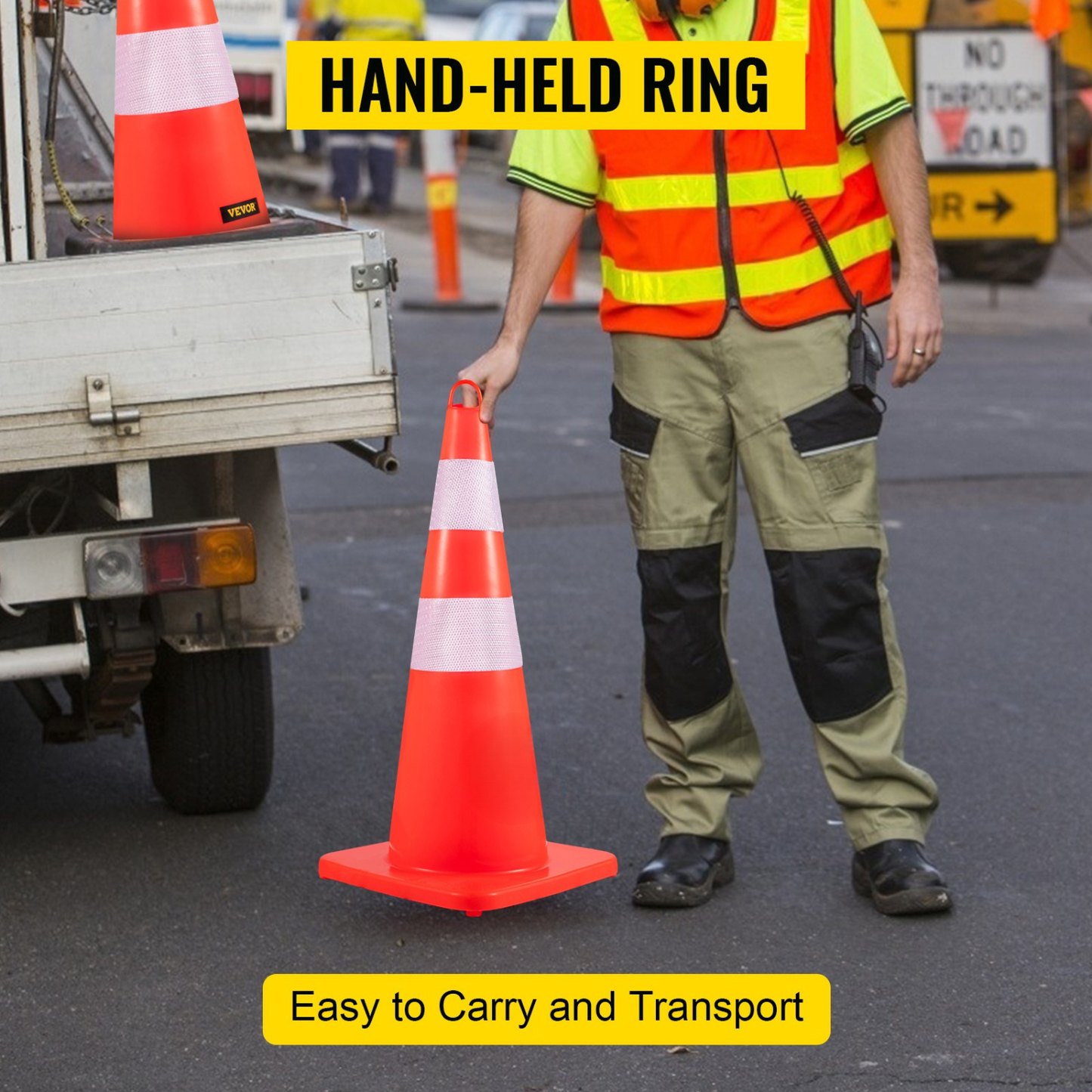 28" Orange Traffic Safety Cone with 3 and 4" Reflective Collars