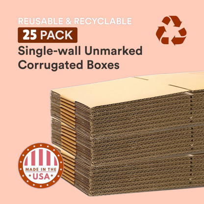 Flat Corrugated Shipping Boxes 12"L x 9"W x 4"H (25 Pack)