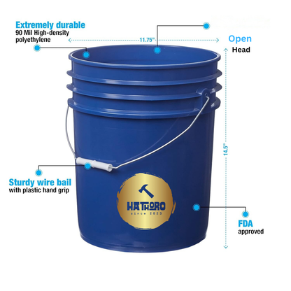5 Gallon Food Grade Open Head Plastic Bucket, Blue