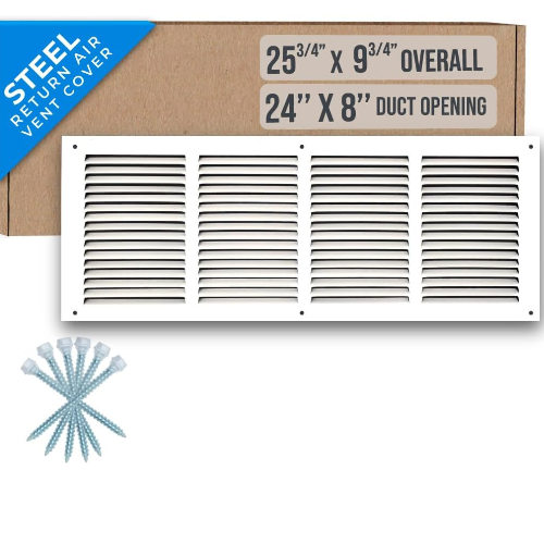 24"W x 8"H [Duct Opening Size] Steel Return Air Grille