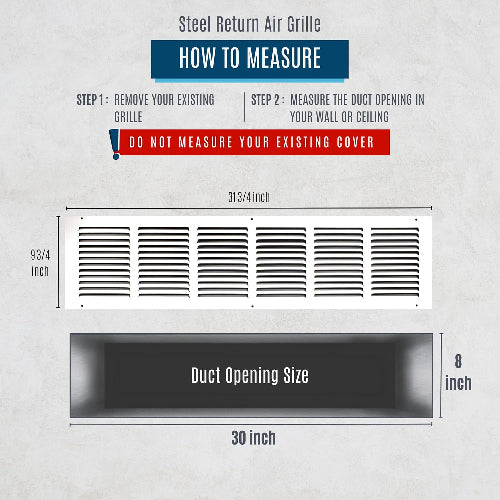 30"W x 8"H [Duct Opening Size] Steel Return Air Grille