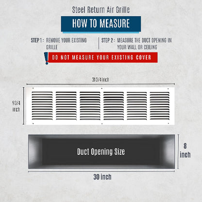 30"W x 8"H [Duct Opening Size] Steel Return Air Grille