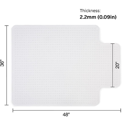 White mat with dimensions and thickness label on a white background