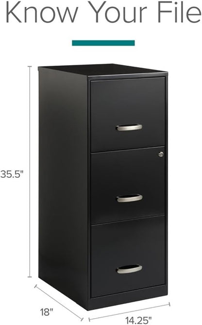 3 Drawer Vertical File Cabinet, Black, Letter