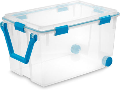 120 Qt Wheeled Storage Tote W/ Lid, 30 gal, Clear, Polypropylene