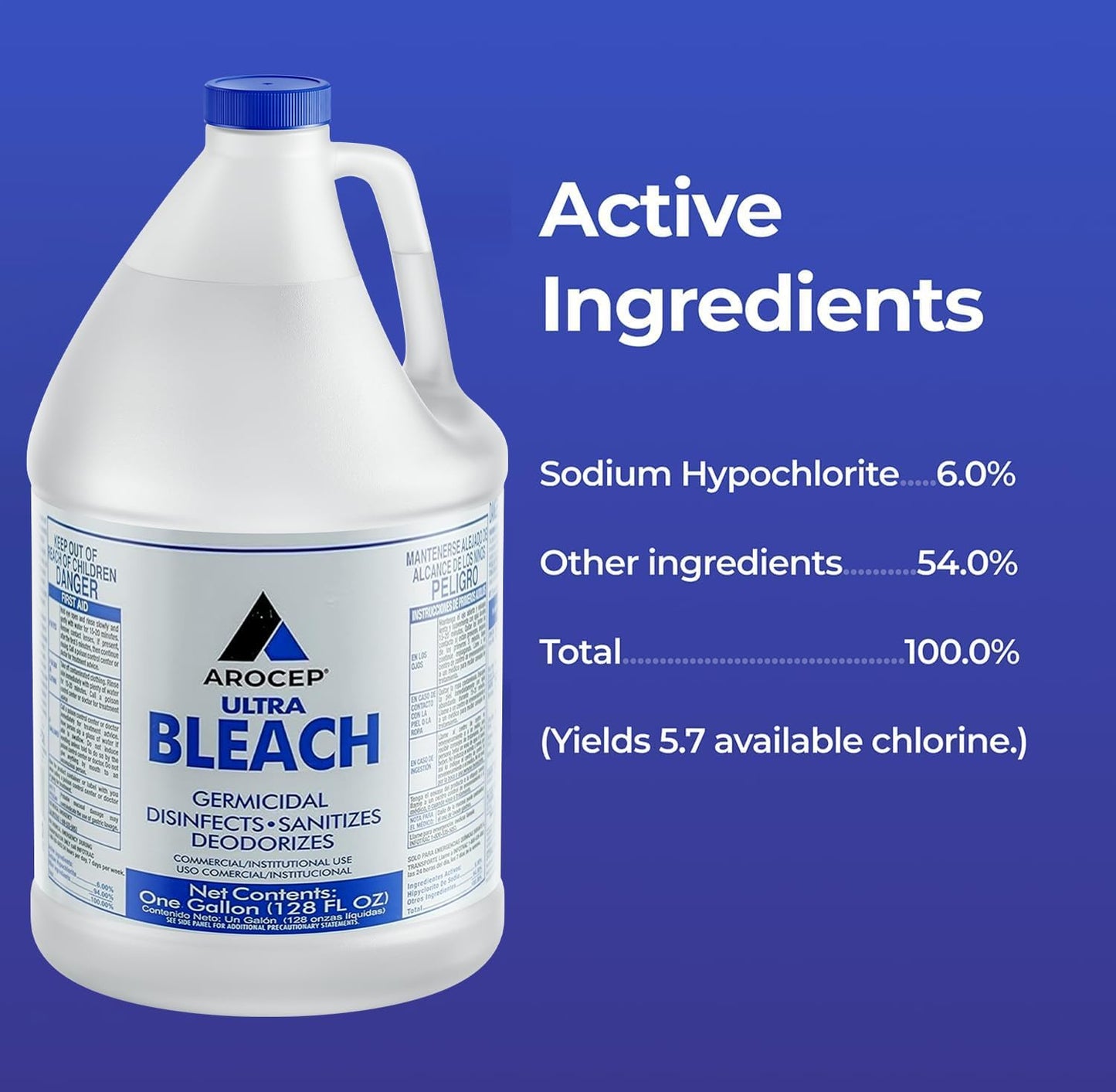 1 gal Jug Ultra Bleach, Ready to Use, Chlorine, 6 PK