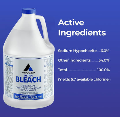 1 gal Jug Ultra Bleach, Ready to Use, Chlorine, 6 PK