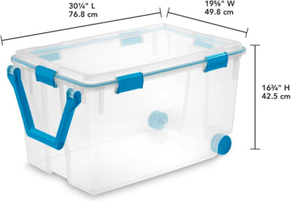 120 Qt Wheeled Storage Tote W/ Lid, 30 gal, Clear, Polypropylene