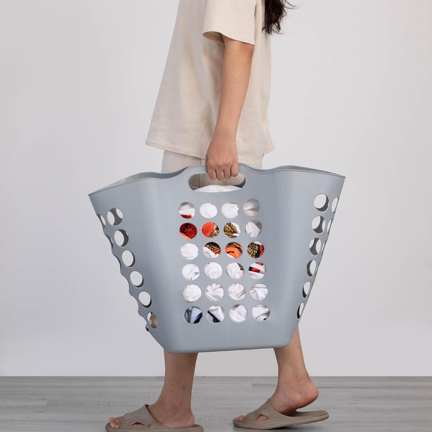 Flexible Plastic Laundry Basket - Square Storage Hamper (50L)