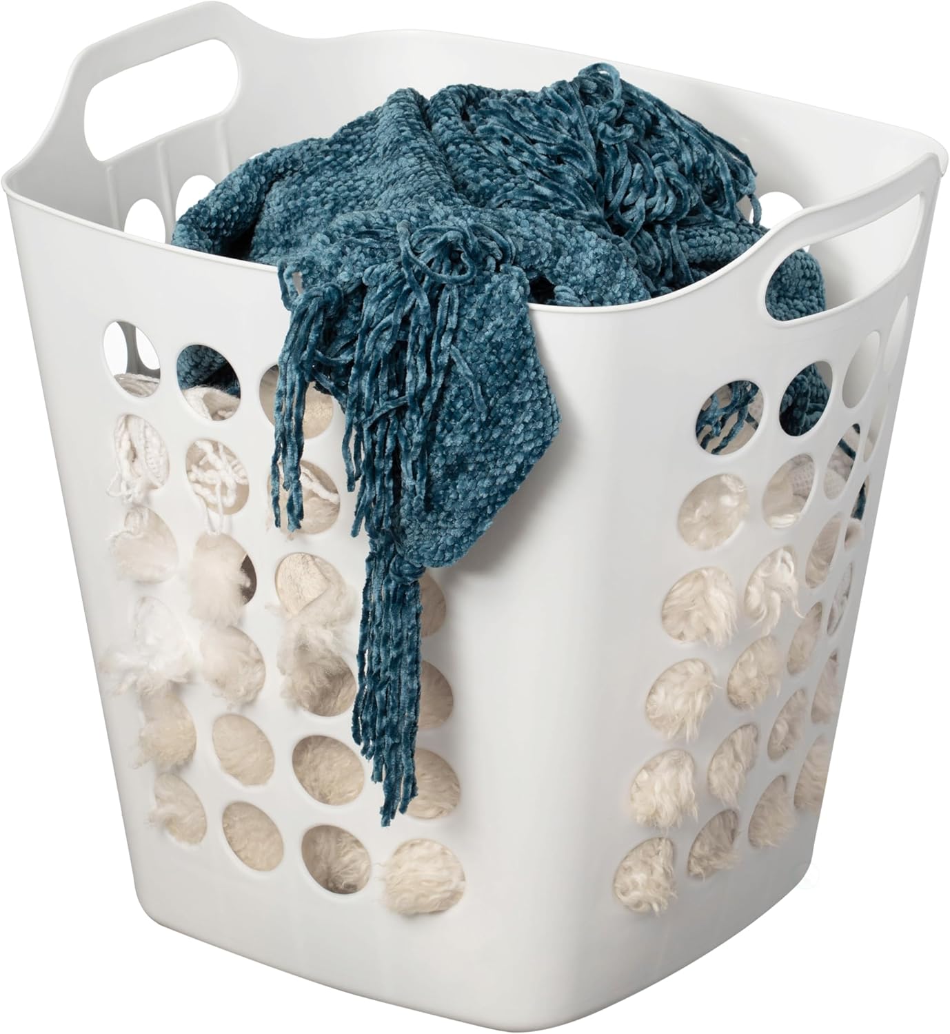 Flexible Plastic Laundry Basket - Square Storage Hamper with Side Handles for Easy Carrying