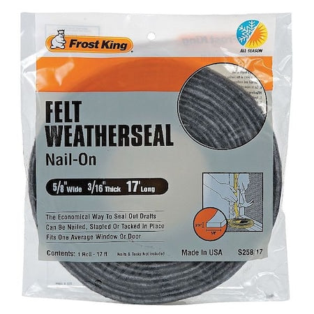 Frost King S258/17H Felt Weather-Strip 5/8-Inch by 3/16-Inch by 17-Feet, Grey by Frost King
