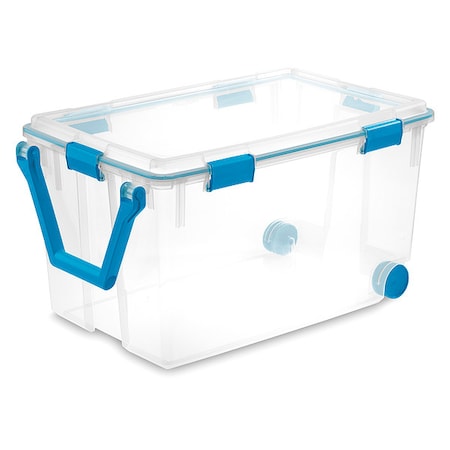 Sterilite 120 Qt Wheeled Gasket Box, Stackable Storage Bin with Latching Lid, Handle and Tight Seal, Plastic Container with Clear Base and Lid, 1-Pack
