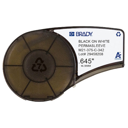 Brady Authentic (M21-375-C-342) PermaSleeve Heat Shrink Tubing for Control and Electrical Panels, Wire Harness, Black on White- For M210, M210-LAB, M211, BMP21-PLUS and BMP21-LAB Printers, .645" W 7'L