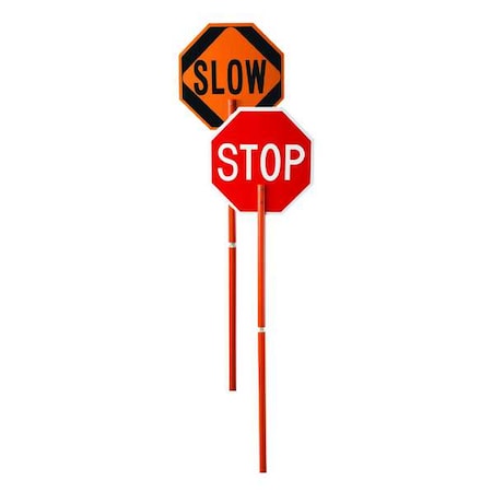 Cortina 03-822P ABS Plastic Pole Mounted Paddle Sign, Legend"Stop/Slow", 106" Height, Red on Orange - 2 Pack
