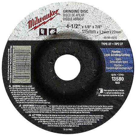 Milwaukee 10 Pack - 4 1 2 Grinding Wheel for Grinders - Aggressive Grinding for Metal & Stainless Steel - 4-1/2" x 1/4 x 7/8-Inch | Depressed