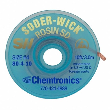 Chemtronics, 80-4-10, Desoldering Wick, 10 ft., 4, Copper, Rosin