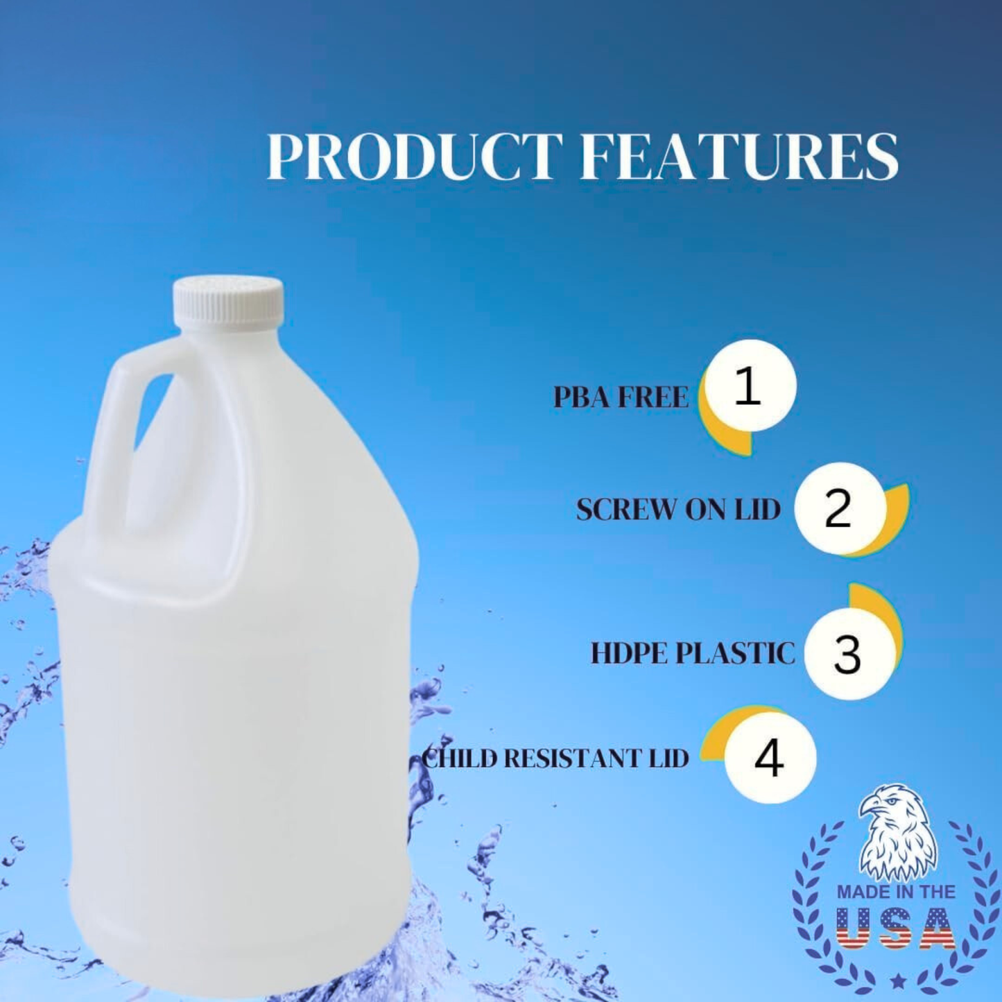 1-Gallon Water Bottle - Round Plastic Jug with Lid
