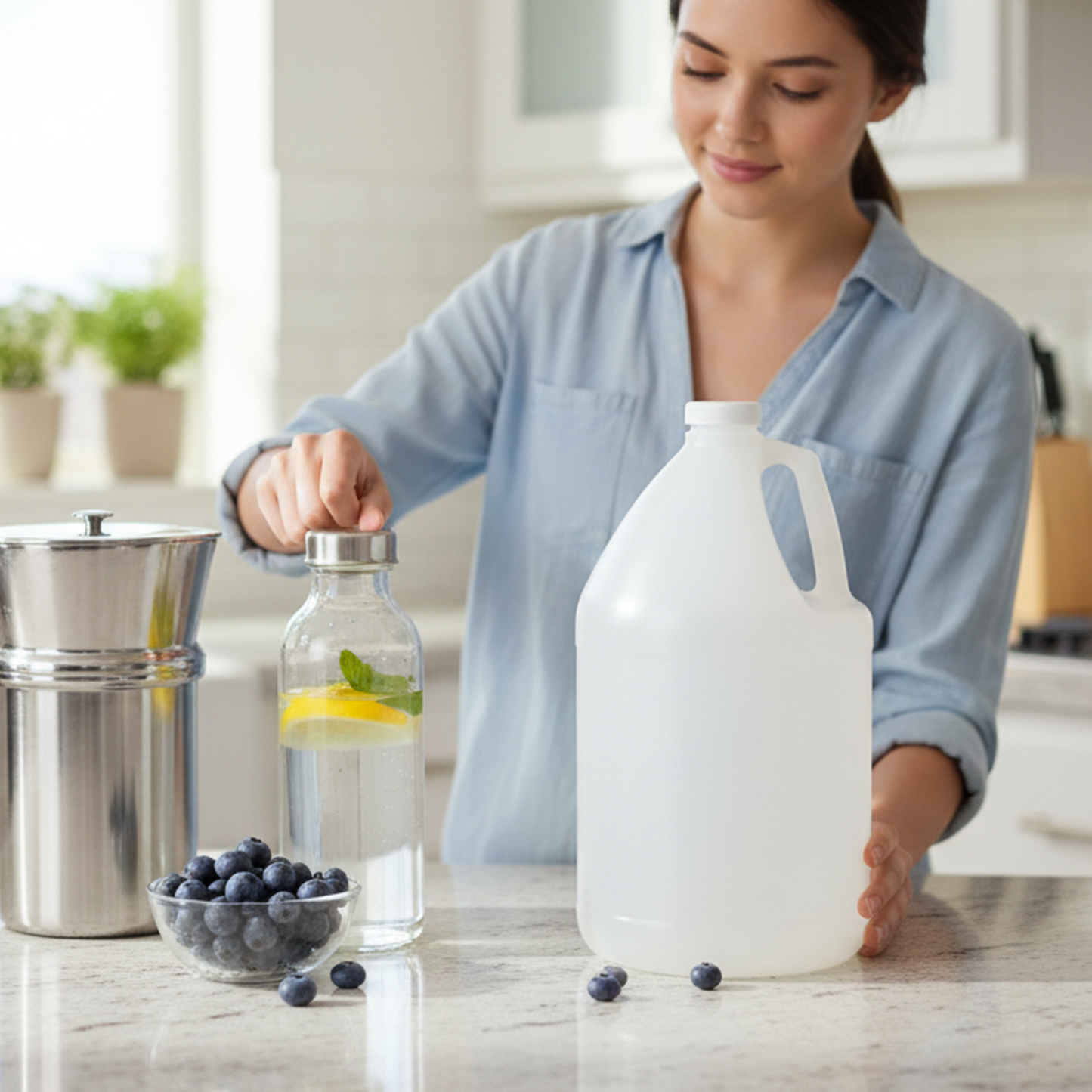 1-Gallon Water Bottle - Round Plastic Jug with Lid