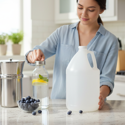 1-Gallon Water Bottle - Round Plastic Jug with Lid