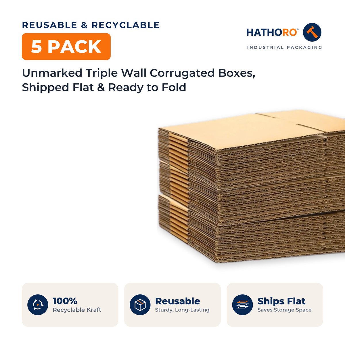 5 pack of flat-shipped corrugated boxes